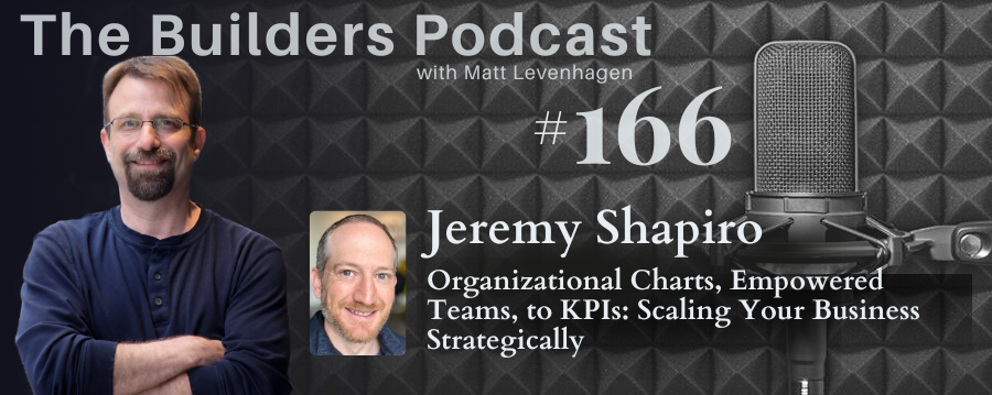 The Builders episode 166 header joined by Jeremy Shapiro with a topic about Org Charts, empowered teams, to KPIs: Scaling your business strategically